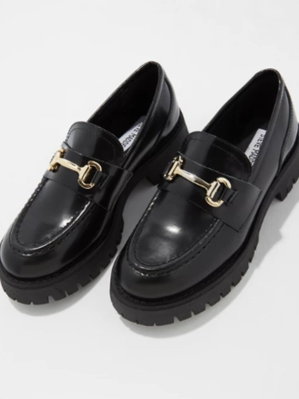 Steve Madden Lando Loafers Women 9.5 Black Slip On Chunky Lug Sole Classic Prepp